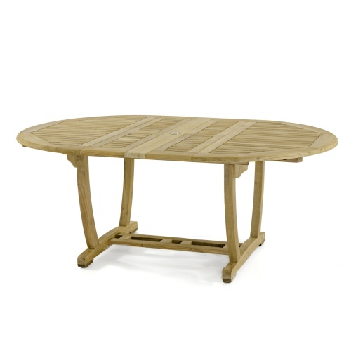 70266 Martinique Sussex teak extension table shown with double butterfly leaves extended angled top view on white background