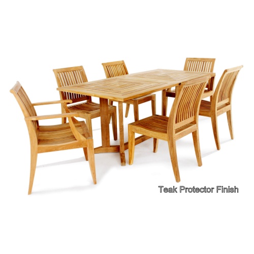 70293 Pyramid 7 piece teak Dining Set with teak protector finish angled end view on white background