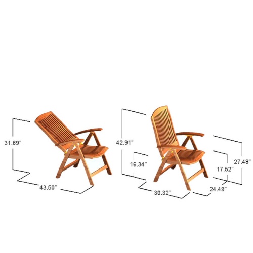 70297 teak Barbuda Reclining Armchair side view autocad in upright and reclined positions on white background