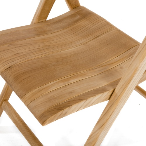 70450 Surf teak folding dining chair angled side view closeup view of chair seat and legs on white background