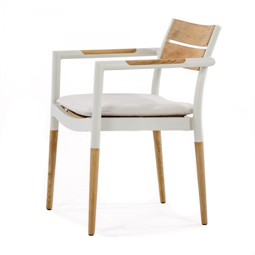 70453 Bloom teak and powder coated aluminum dining chair with optional seat cushion side view on white background