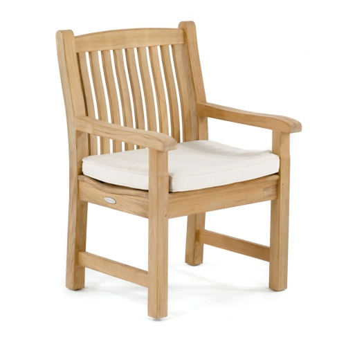 70481 Veranda Vogue teak dining armchair with optional seat cushion angled right side view on white background