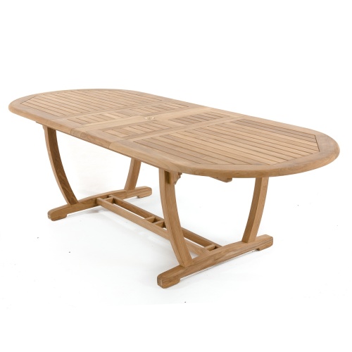 70516 Montserrat Surf teak oval extendable dining table side angled view on white background