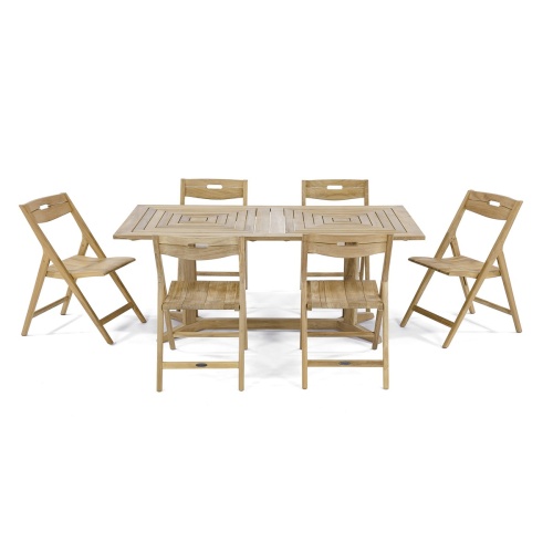 70538 Pyramid Surf teak 7 piece Dining Set of 6 folding side chairs and 72 inch rectangular dining table side view on white background