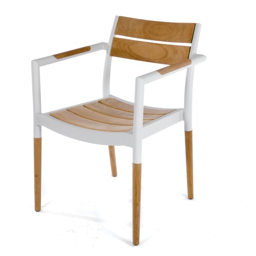 70545 Bloom teak and powder coated aluminum dining chair facing front angled view on white background 