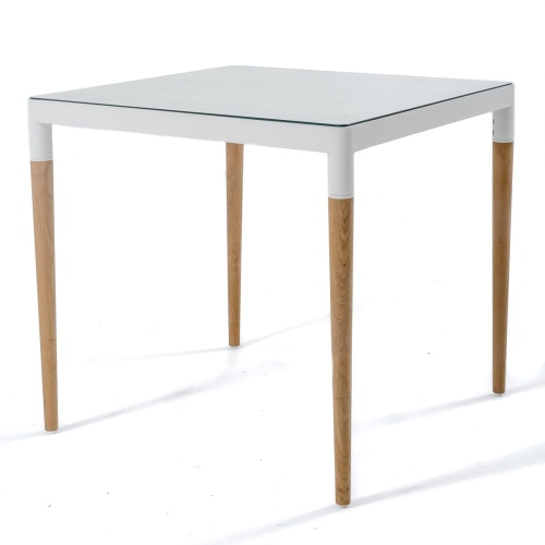 70601 Bloom teak and powder coated aluminum 32 inch square dining table side view on white background