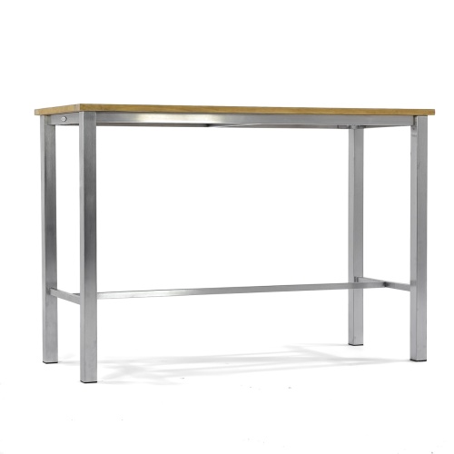 70631 Somerset Vogue rectangular teak and stainless bar table side angled view on white background