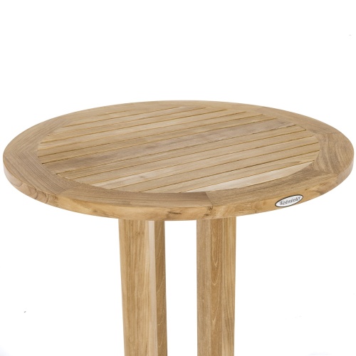 70682 Vogue teak 30 inch diameter Round Bar Table closeup view of table top on white background