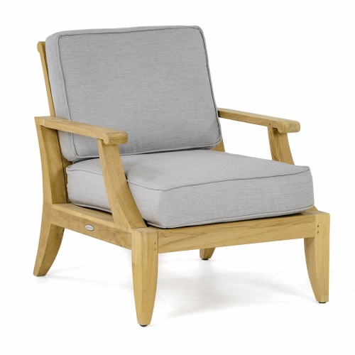 70707 Laguna deep seating teak chair with cushions angled on a white background