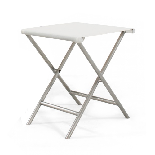 70769 odyssey teak and stainless steel ottoman on white background