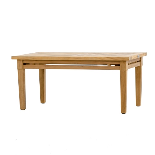 70819 Brighton Teak Wood Rectangular Coffee Table angled side view on white background