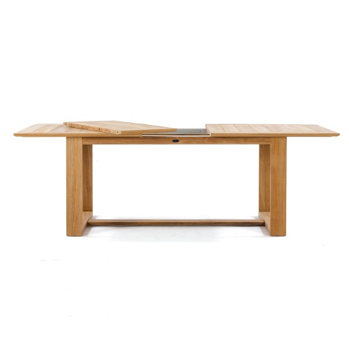 70883 Maya Horizon dining table side view showing table leaf out and lying on table on white background