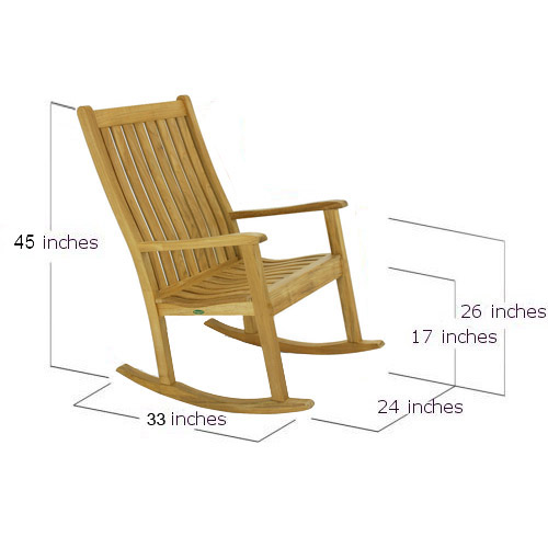 70777 veranda teak rocking chair with optional canvas color cushion front angled on white background