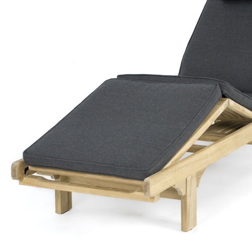 71101NSY Lounger Cushion in Natte Sooty on Teak Lounger front angled closeup view of footrest upright on white background