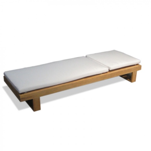 76770LM Horizon teak Lounger Cushion in Liso Marfil on Horizon Lounger with back reclined flat in side angled view on white background