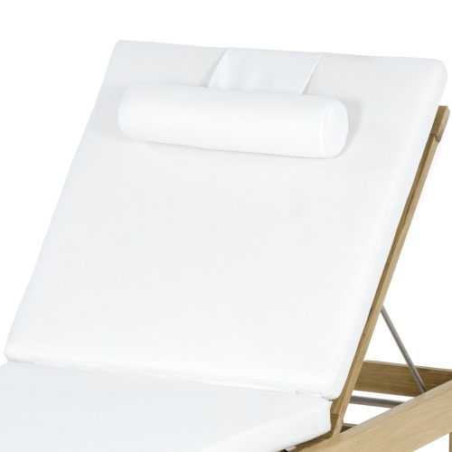 76770NWH Horizon Lounger Cushions in Natte White on Horizon teak Lounger angled closeup view of backrest on white background