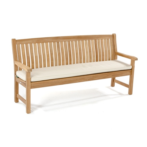 13883 Veranda 6 foot long Teak Bench angled view with canvas color optional cushion on seat on white background