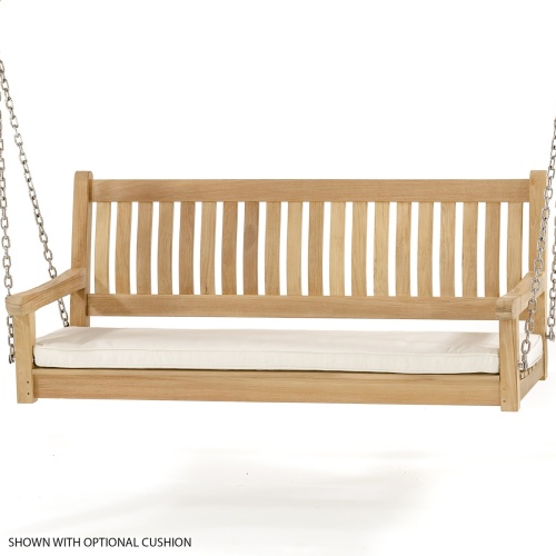 13955bo veranda swinging bench front view with optional canvas colored cushion on white background