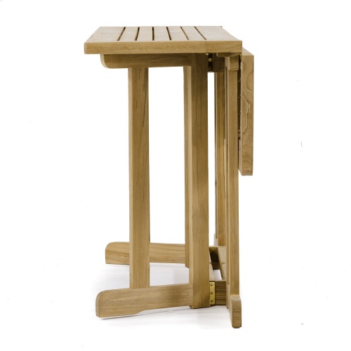 15663S Nevis Folding Table angled view end of table with one side down on white background