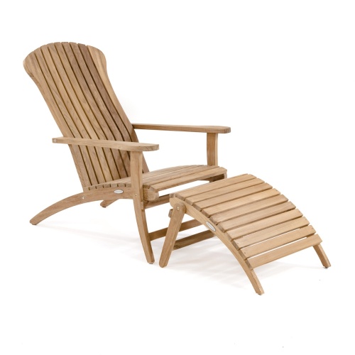 70000 teak Adirondack Chair and footrest side angled on white background 