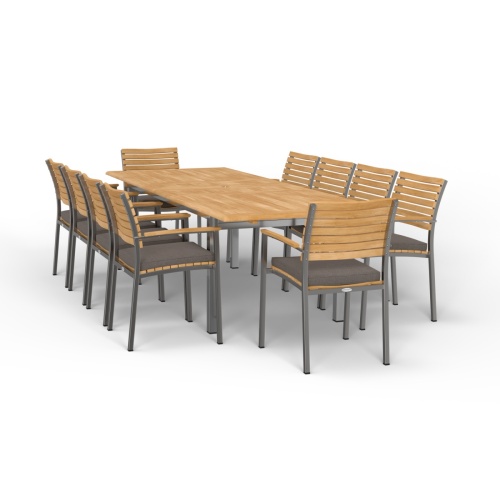 70055 Vogue 11 piece Dining Set with a Vogue Rectangular Table and 10 Dining Armchairs with optional seat cushions in angled end view on white background 