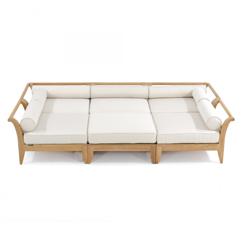 70100 Aman Dais 6 piece teak daybed set with canvas colored cushions front aerial view on white background