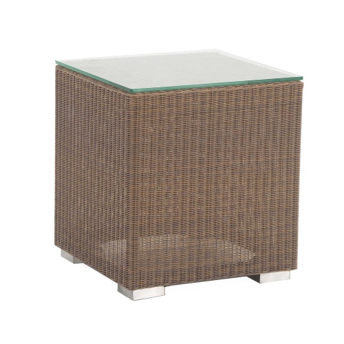70253 Malaga wicker side table stool with glass top on white background