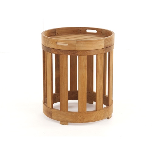 70271 Kafelonia teak side table with attached teak tray side angled on white background