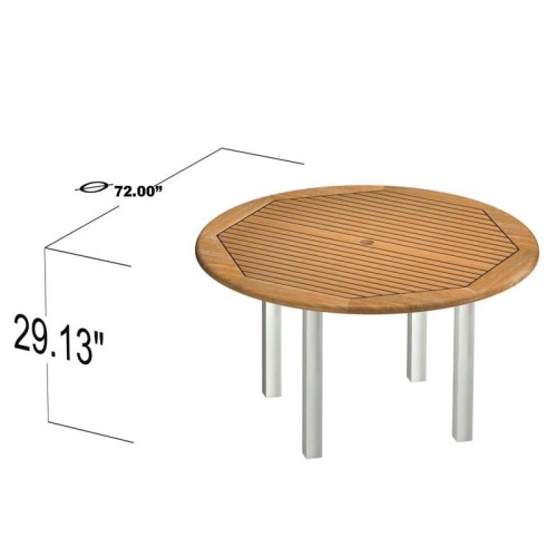 70428 Vogue teak and stainless steel 6 foot Round Table autocad on white background