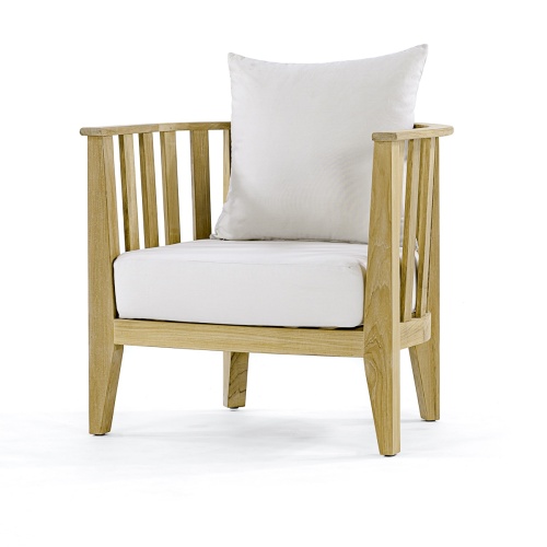 70437 Kafelonia teak club chair with cushions front angled on white background