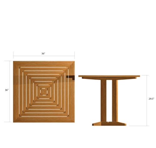 70455 Odyssey Pyramid teak 36 inch square dining table angled top view on white background