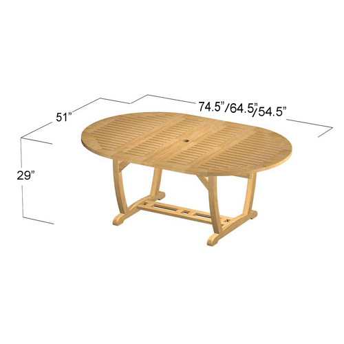 70522 Martinique teak oval dining table extended autocad on white background