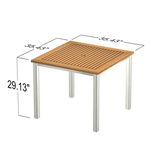 70592 Vogue teak and stainless steel 36 inch square dining table autocad view on white background