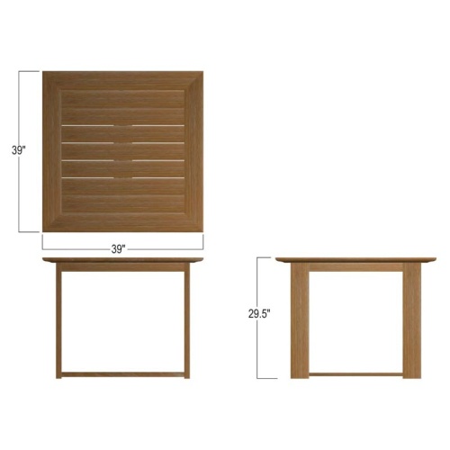 70616 Horizon teak 39 inch square table autocad side views and table top view on white background