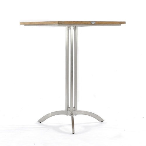 70636 Somerset Vogue 30 inch square teak and stainless steel bar table side view on white background