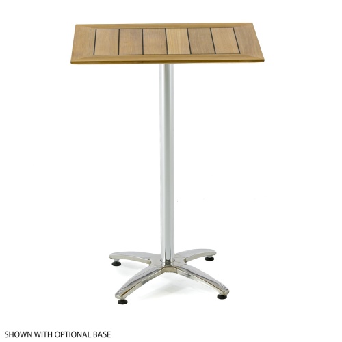 70664 Vogue teak and stainless steel bar table side view on white background