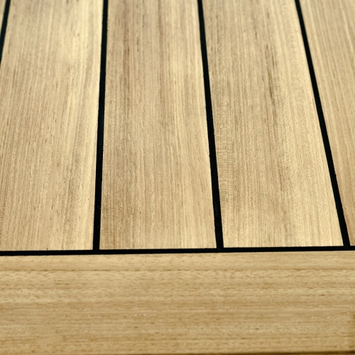 70679 Vogue 24 inch square Table showing closeup of sikaflex sealant between the table top teak slats on white background