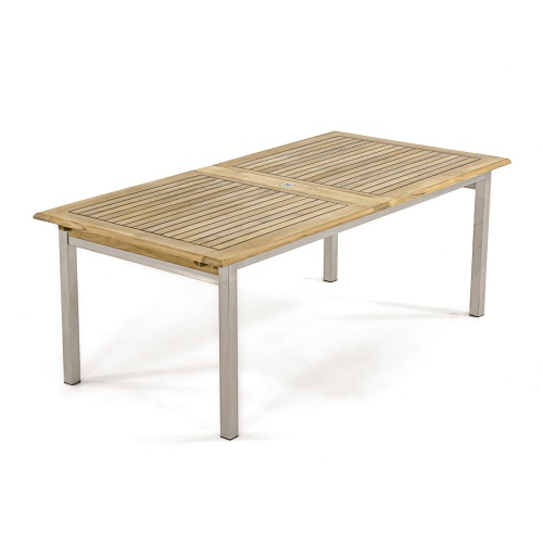 70756 Vogue teak and stainless steel  extension dining table aerial angled view closed position on white background