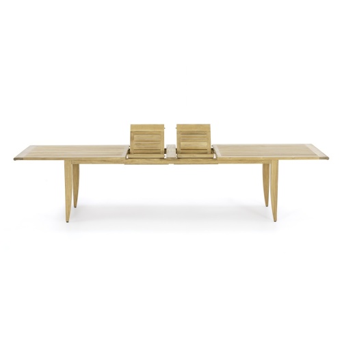 70770 Grand Laguna rectangular teak dining table showing dual butterfly leaves partially extended on white background