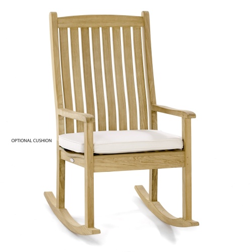 70777 veranda teak rocking chair with optional canvas color cushion front angled on white background