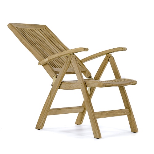 70785 Barbuda teak Reclining Chair side view in 1 of the 6 reclining positions on white background