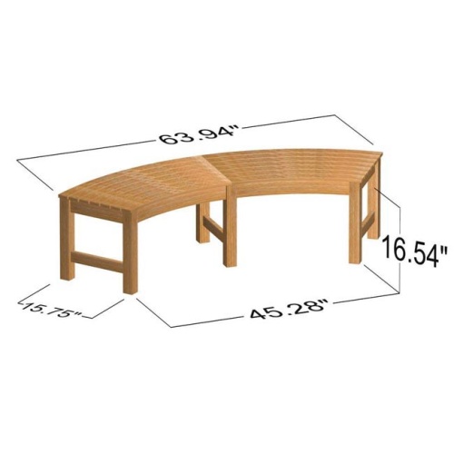 70793 Teak Buckingham Curved Backless Bench autocad side aerial view on white background