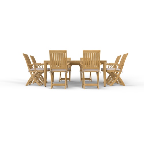 70813 Veranda Barbuda Dining Set of Veranda Square Dining Table and 8 Barbuda Folding Arm Chairs in side view on a white background 