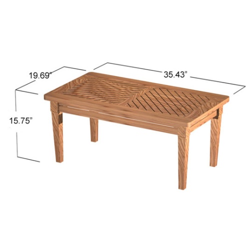 70819 Brighton Teak Wood Rectangular Coffee Table autocad angled side view on white background