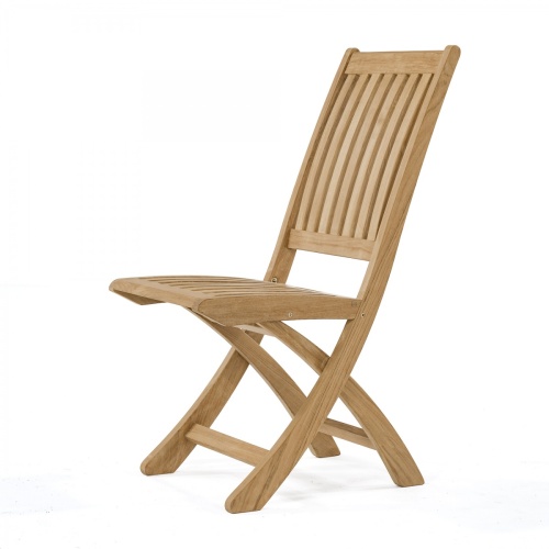 70825 Barbuda Surf teak folding side chair left side angled view on white background