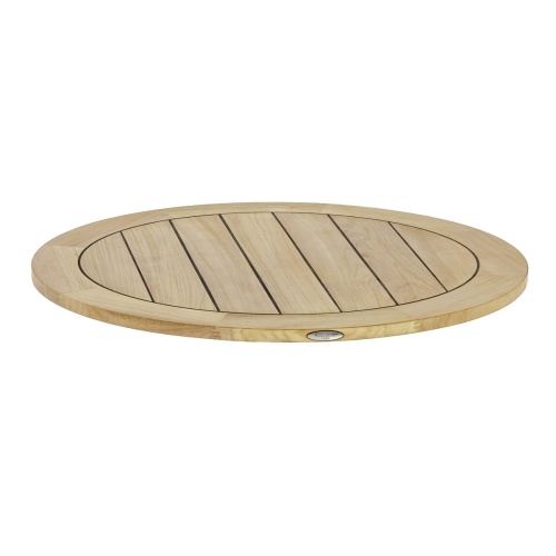 70840 Vogue 36 inch Round Teak Table Top side angled view on white background