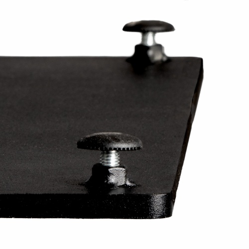 70842 Vogue 28 inch Black Steel Table Base bottom showing adjustable gliders on white background
