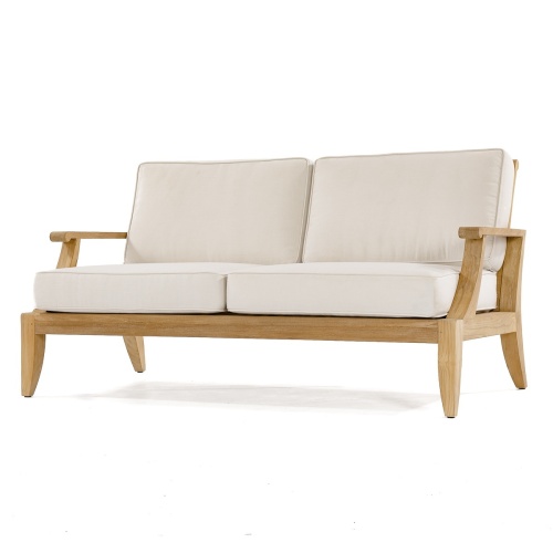 70877 Laguna teak loveseat with cushions front left angled view on white background