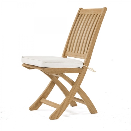 70892 Barbuda Folding Side Chair angled view with optional canvas color cushion on white background