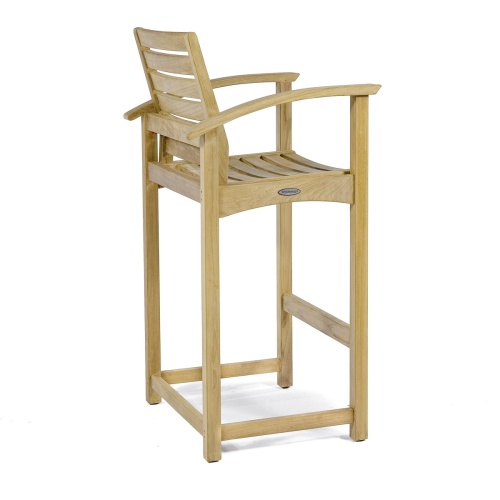 12466 Somerset Teak Bar Stool right side with optional canvas color cushion on seat on white background